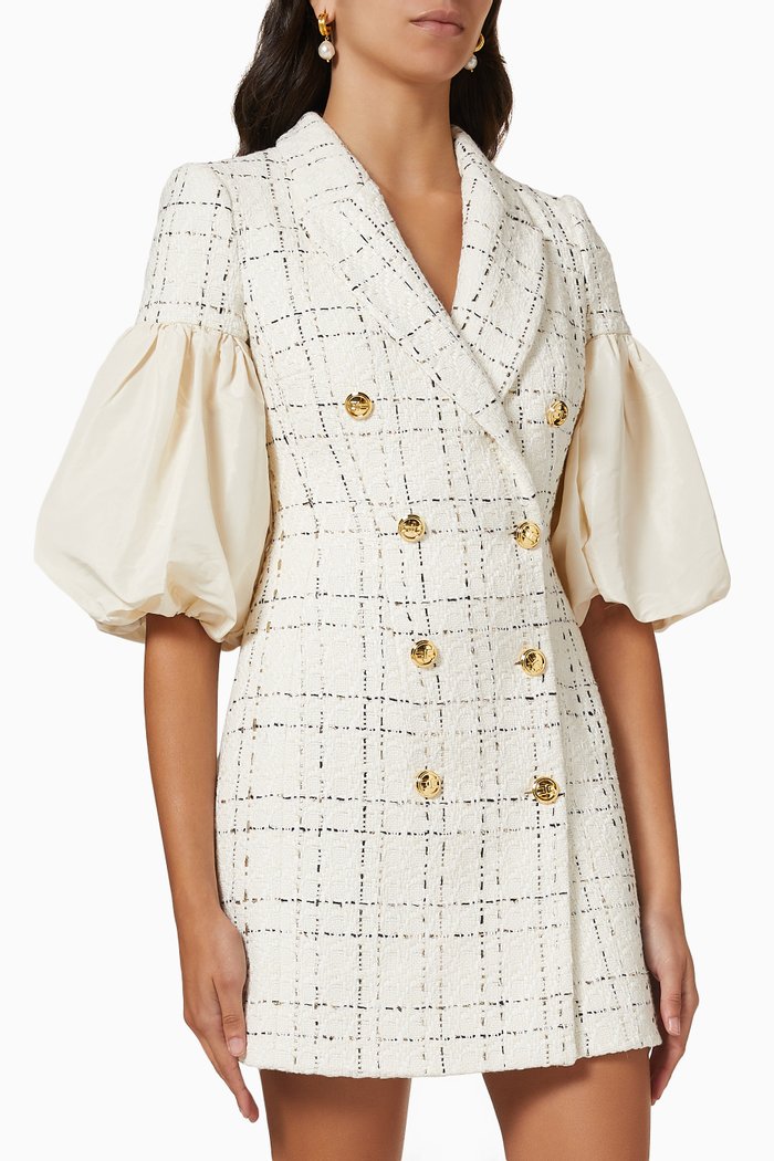 

Double Breasted Mini Dress in Tweed, Neutral