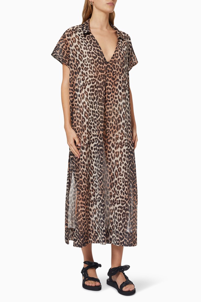 

Long Kaftan in Organic Cotton, Brown