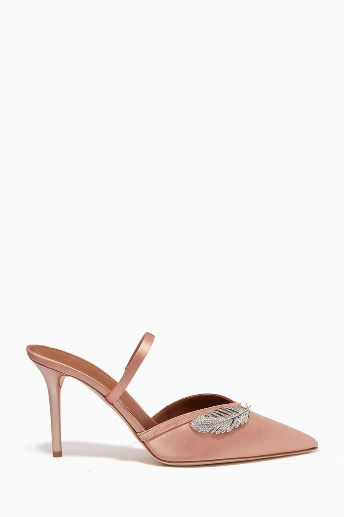 

Fara 85mm Mule Heel Sandals in Satin, Pink