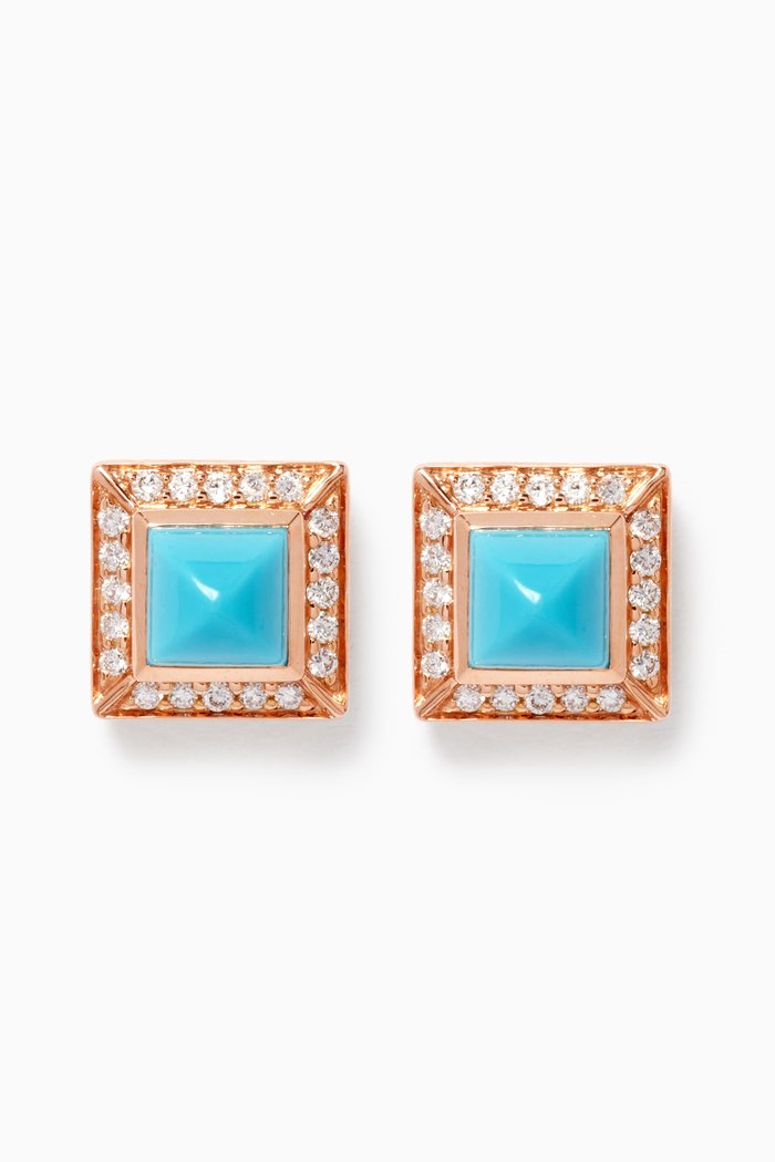 

Cleo Lotus Turquoise & Pavé Diamond Stud Earrings in 18kt Rose Gold