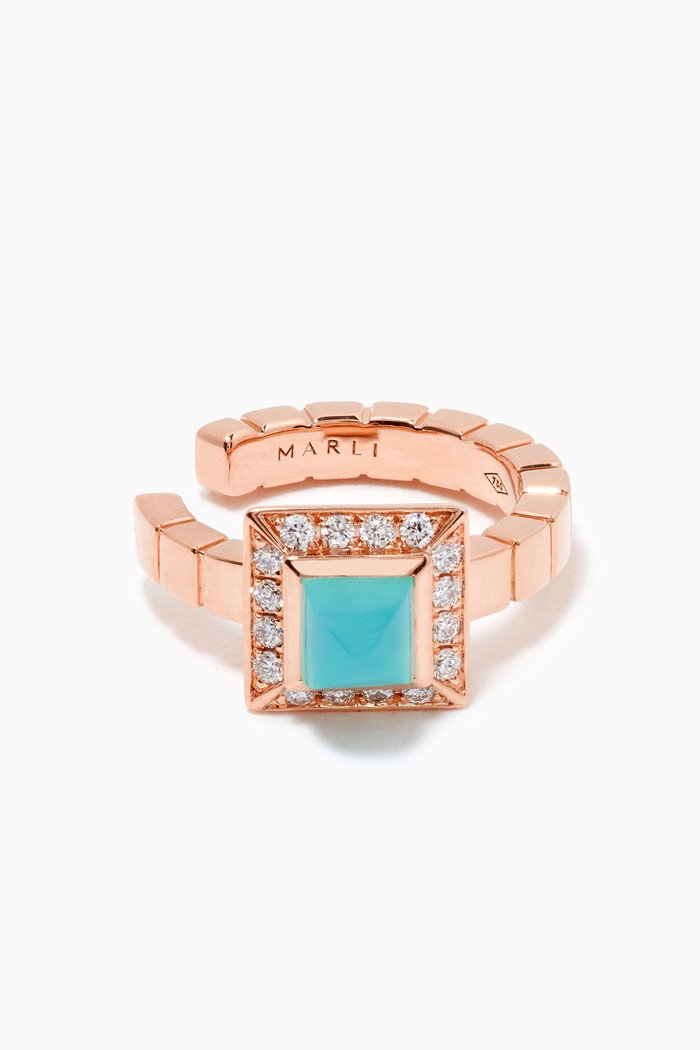 

Cleo Lotus Blue Chalcedony & Pavé Diamonds Single Ear Cuff in 18kt Rose Gold