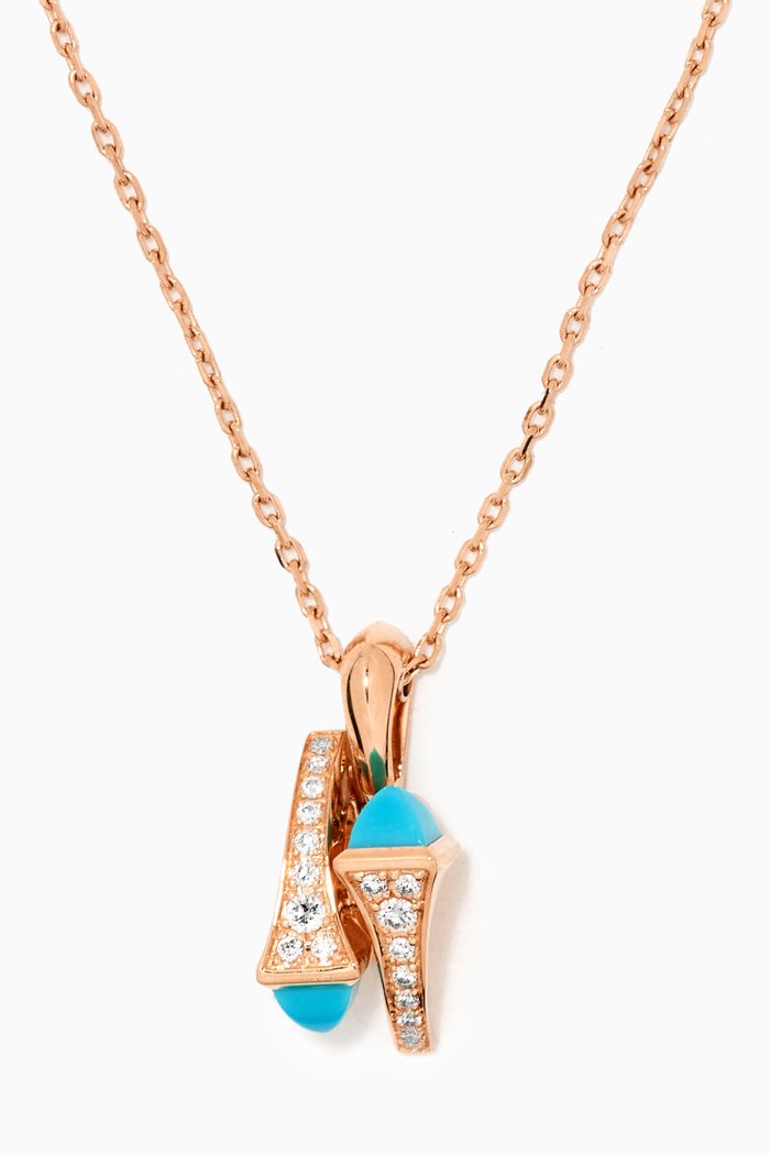 

Cleo Turquoise & Pavé Diamond Huggie Pendant Necklace in 18kt Rose Gold