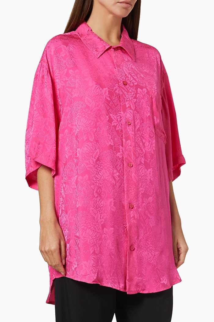 

Minimal Shirt in Logo Floral Jacquard Viscose, Pink
