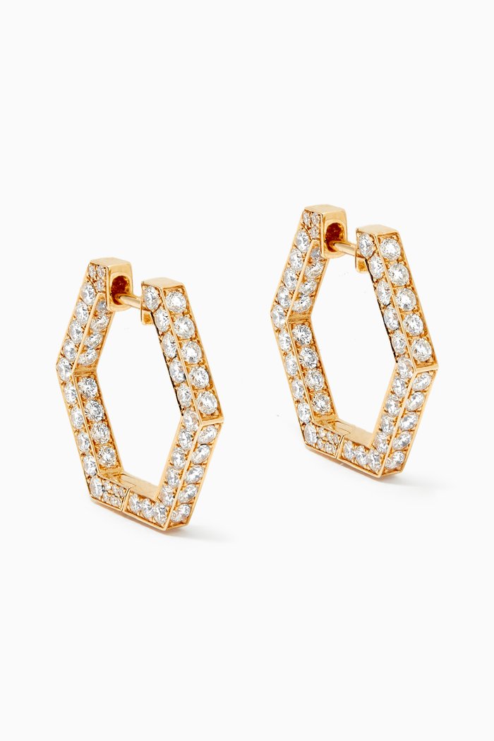 

Ear Curation Hexagon Diamond Hoops in 18kt Yellow Gold