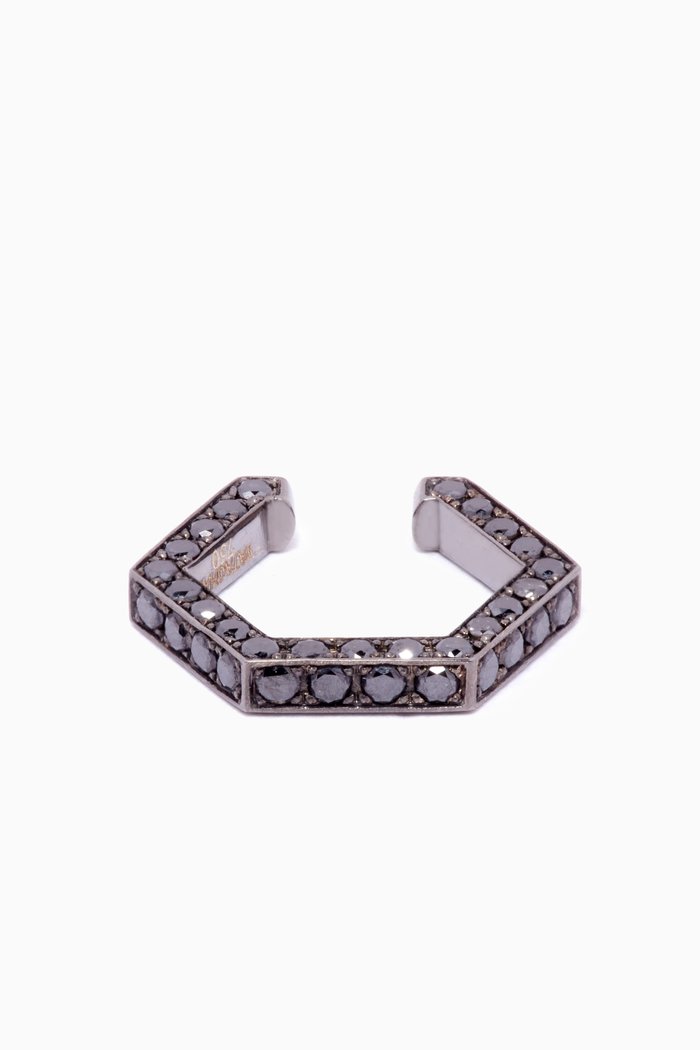 

Hexagon Black Diamond Single Ear Cuff in 18kt Black Gold