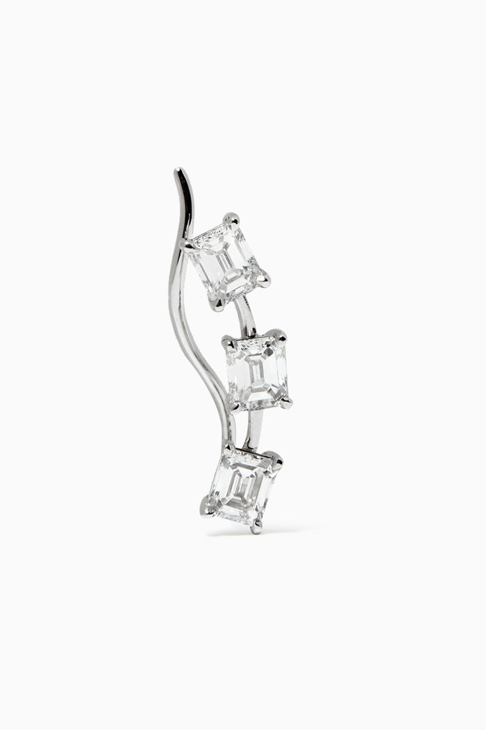 

Emerald-cut Diamond Single Ear Climber in 18kt White Gold