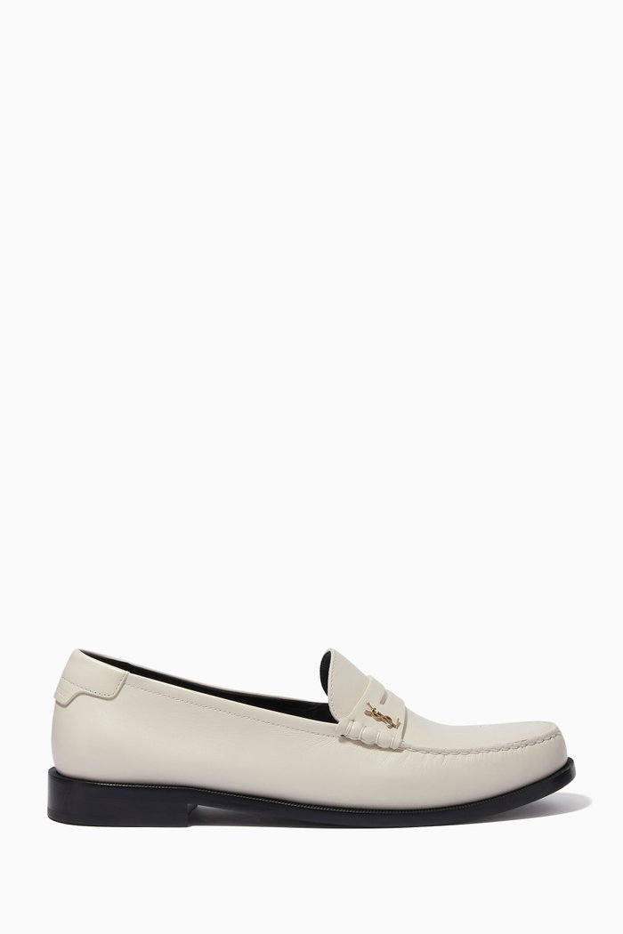 

Le Loafer Monogram Penny Slippers in Smooth Leather, White