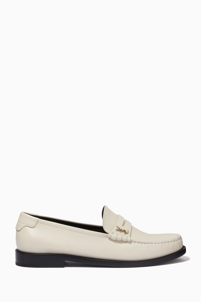 

Le Loafer Monogram Penny Slippers in Smooth Leather, White