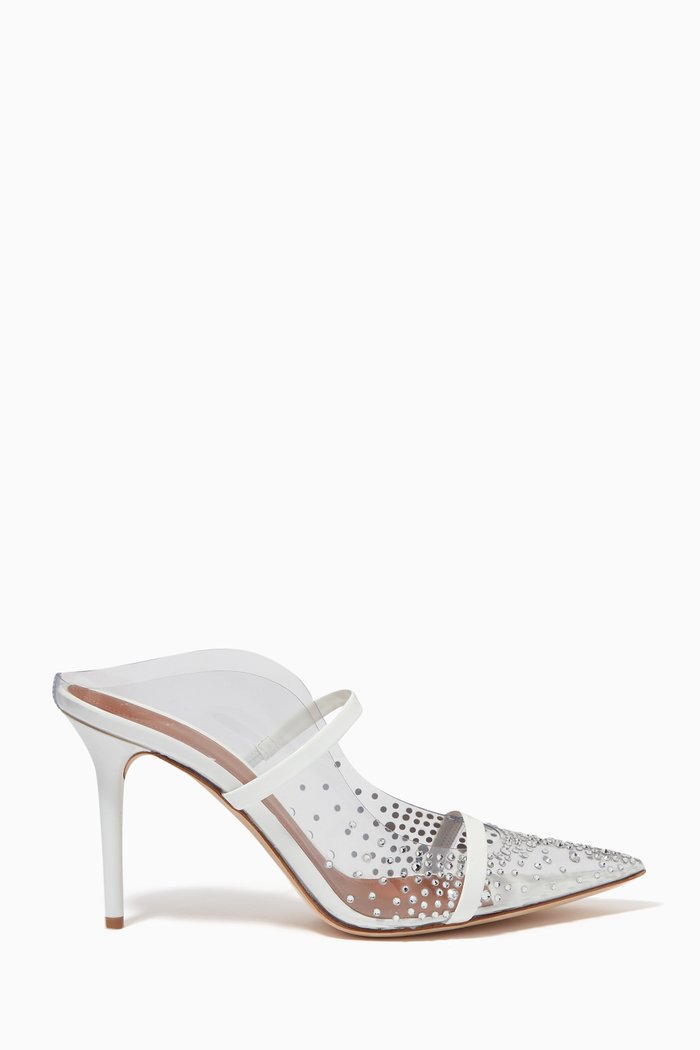 

Maureen 85 Crystal Mules in PVC, White