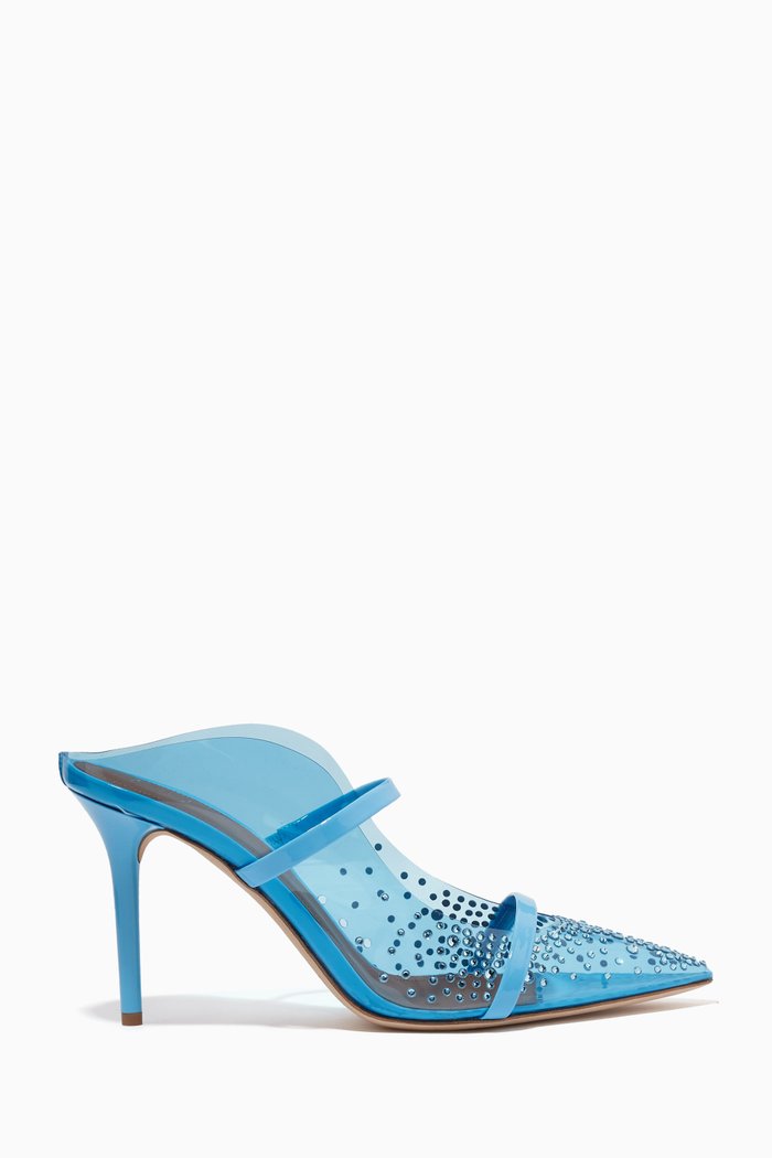 Maureen 85 Crystal Mules in PVC, Blue