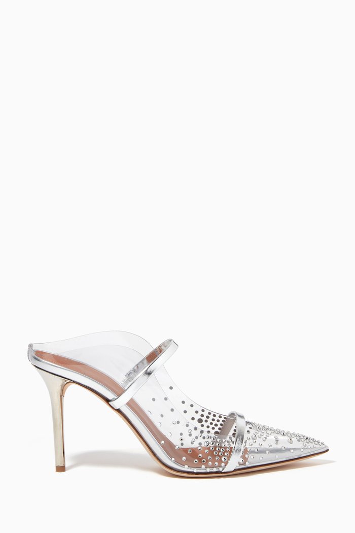 

Maureen 85 Crystal Mules in PVC, Silver