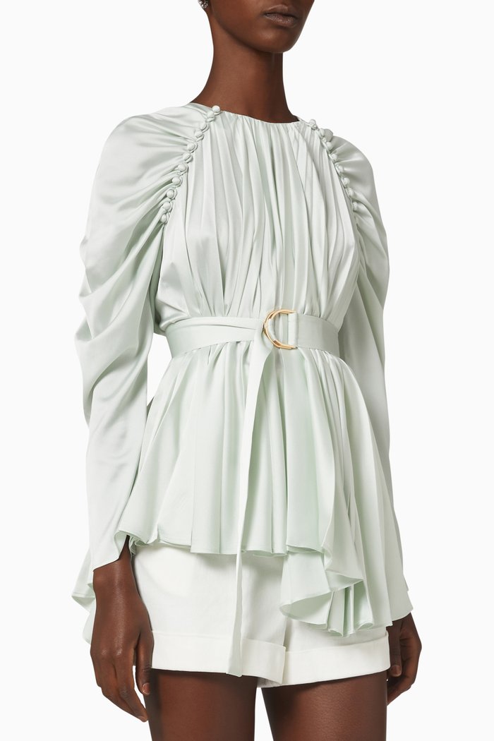 

Cresta Belted Top in Satin, Green