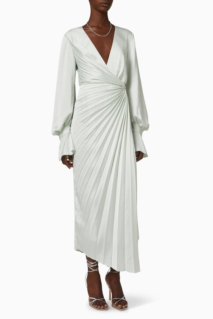

Cresta Wrap Dress in Satin, Green