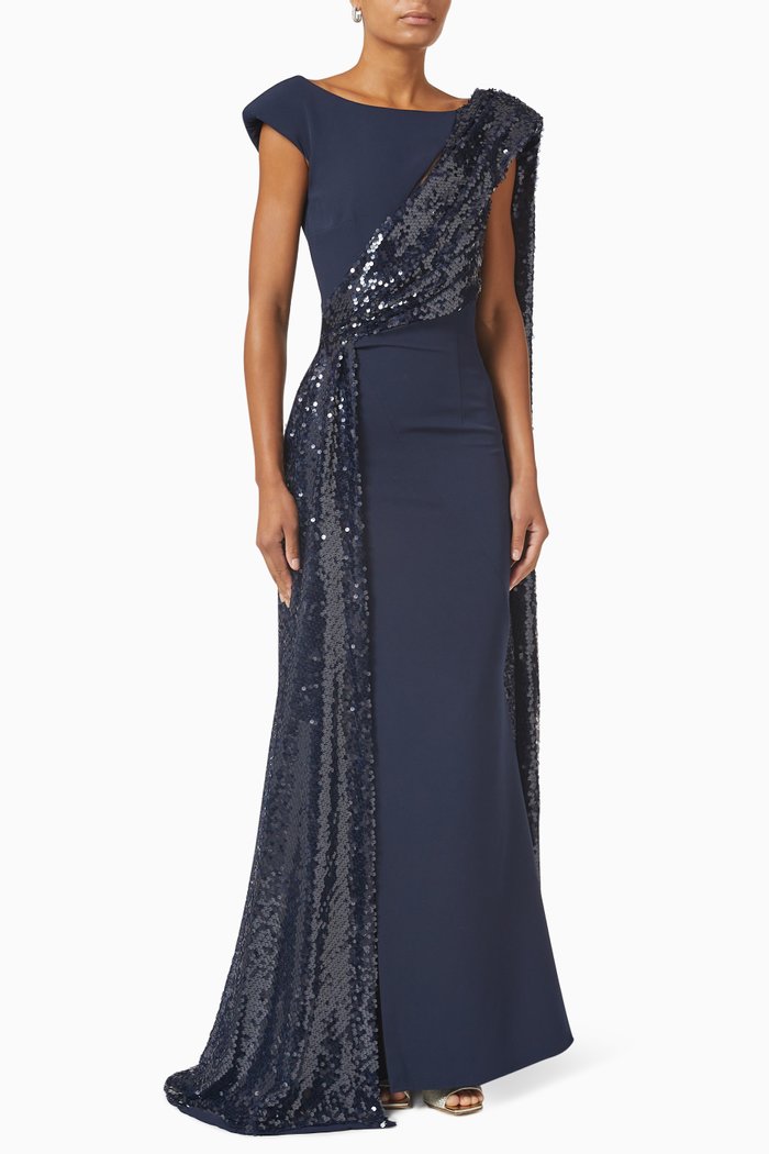 

Sequin-embellished Gown in Cady, Blue