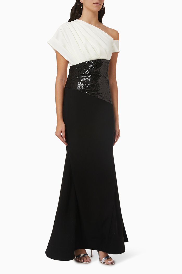 

Draped Sequin Colourblock Maxi Dress, White