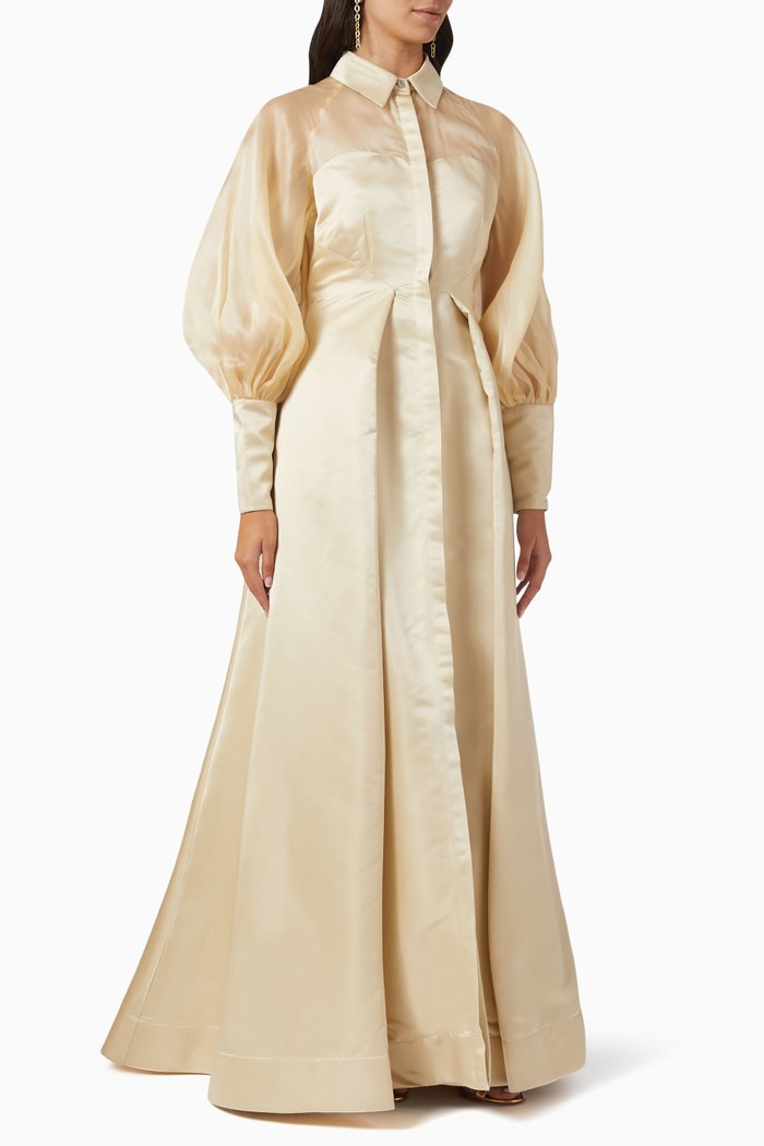 Puff Sleeve Shirt Dress in Cady, Neutral