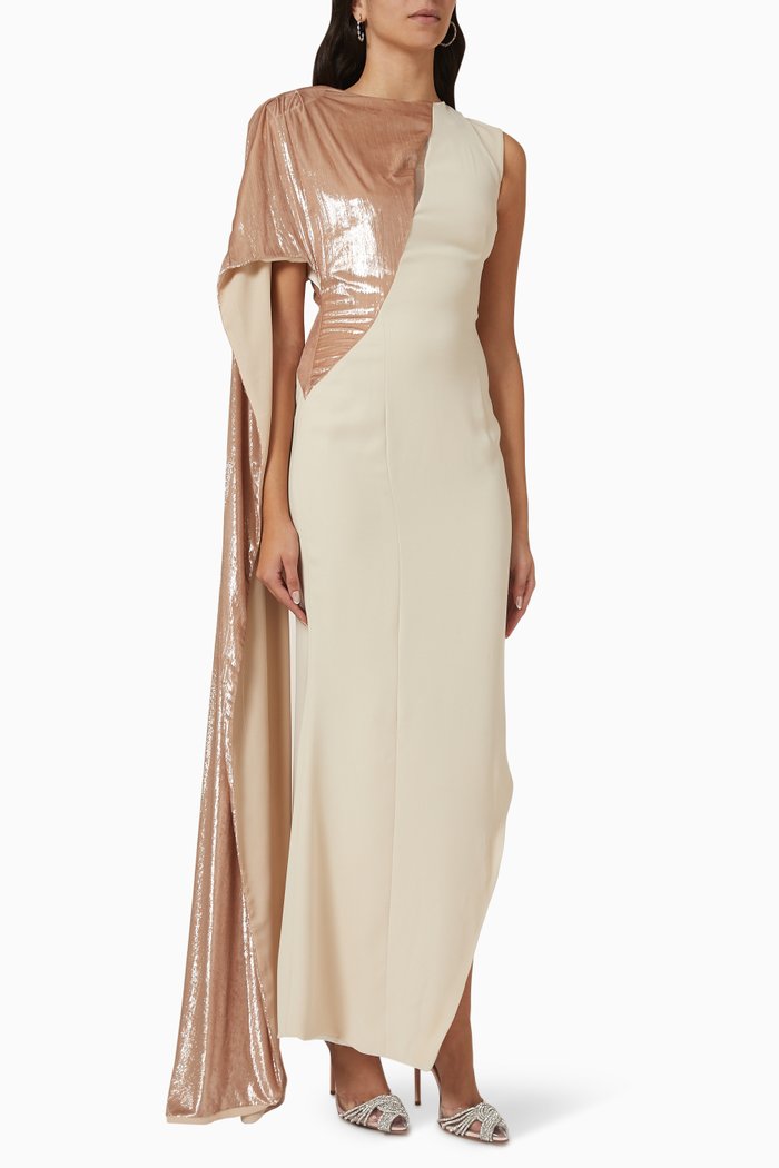 

Mantella Velvet Drape One-shoulder Maxi Dress, Neutral