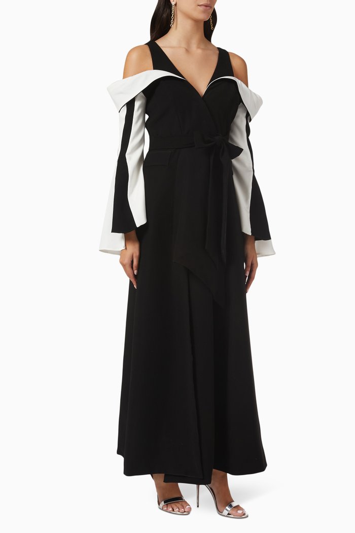 

Drop Shoulder Cape Dress in Cady, White