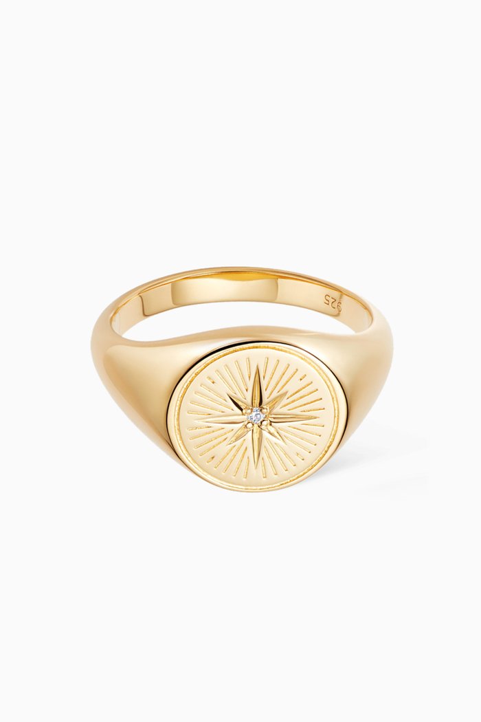 

Celestial Compass Sapphire Signet Ring in 18kt Gold Vermeil