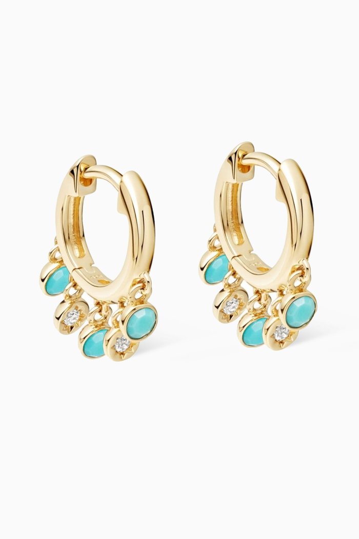 

Biography Turquoise Droplet Hoops in 18kt Gold Vermeil