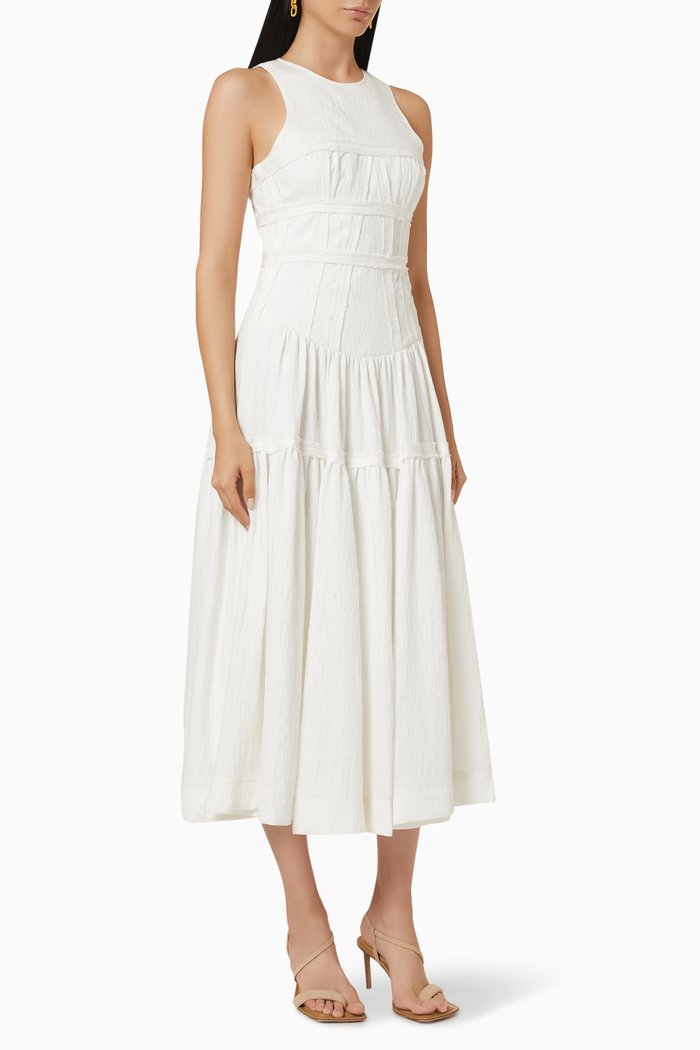 

Tidal Corset Midi Dress in Linen, Neutral