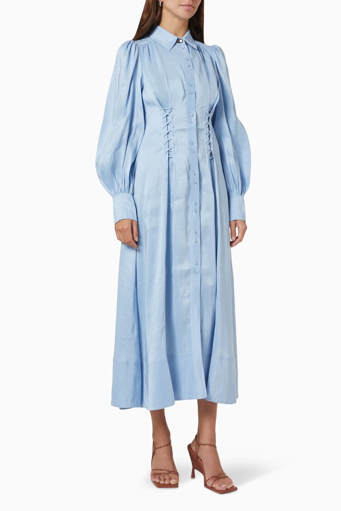 

Ephemera Lace Up Shirt Dress in Cotton, Blue