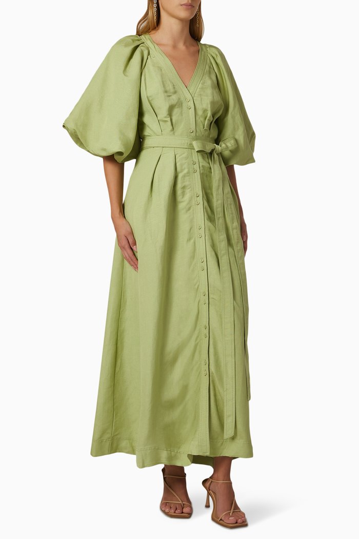 

Evermore Midi Dress in Linen, Green