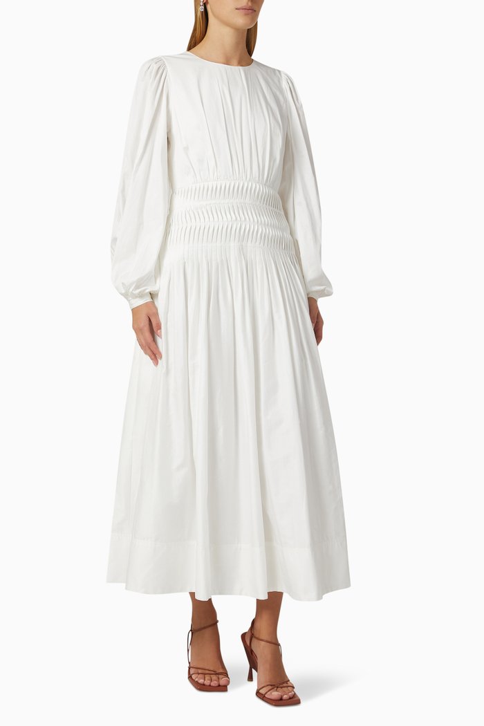 

Tidal Tucked Midi Dress in Cotton, Neutral