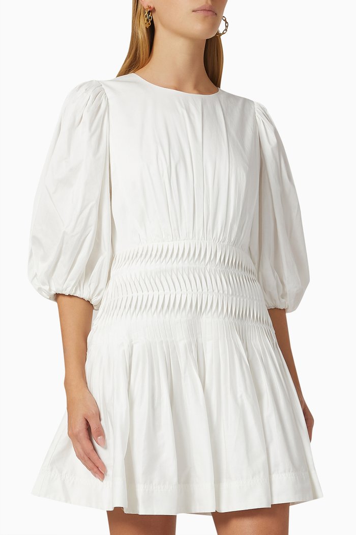 

Tidal Tucked Mini Dress in Cotton, Neutral