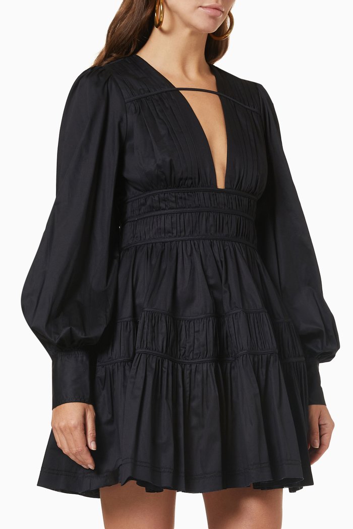 

Fallingwater Gathered Mini Dress in Cotton, Black