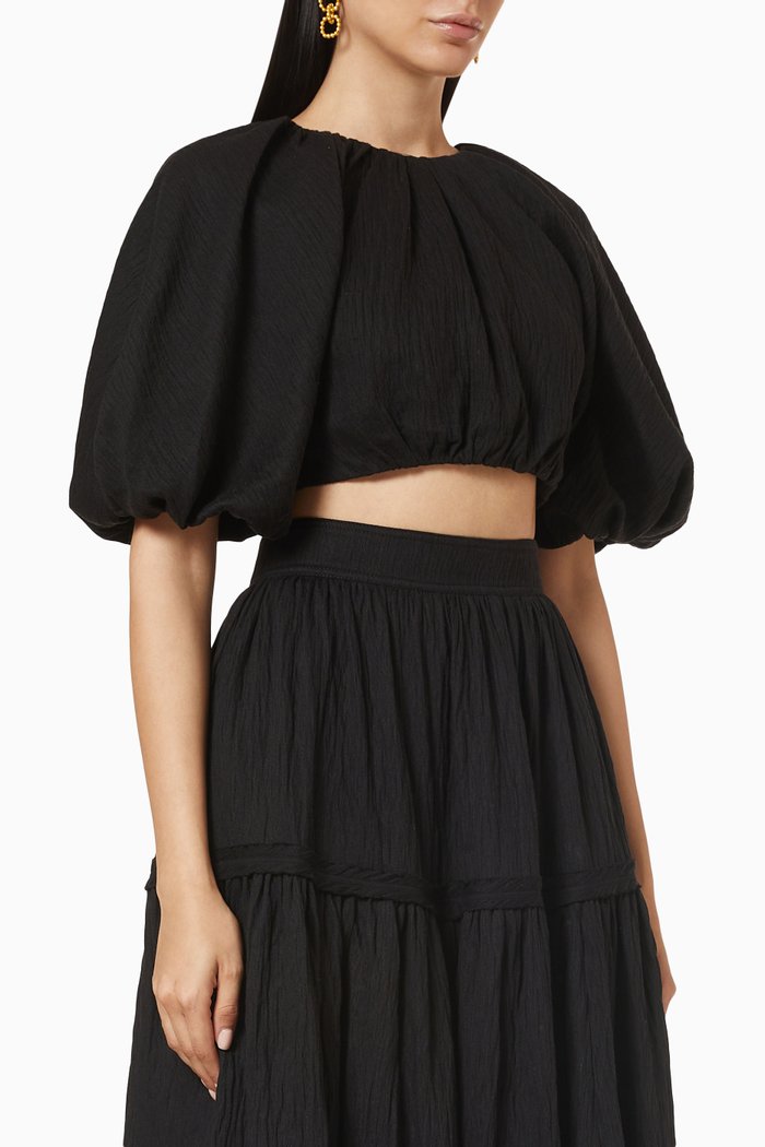 

Admiration Lace-Up Cropped Top in Linen, Black