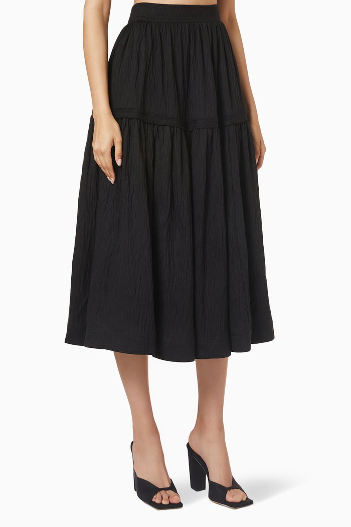 

Admiration Gathered Midi Skirt in Linen, Black