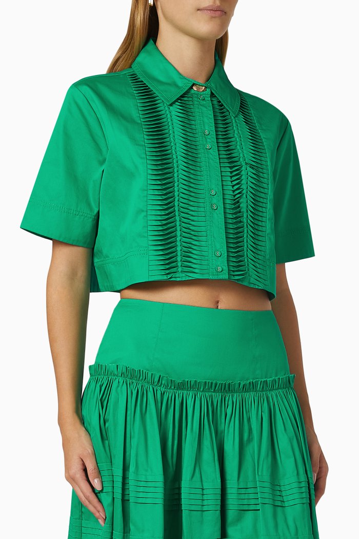 

Tidal Tucked Crop Top in Cotton, Green