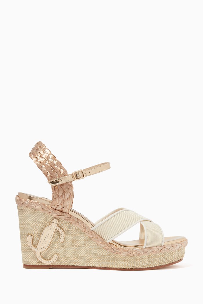 Dellena 100 Wedges in Fabric & Metallic Rope, White
