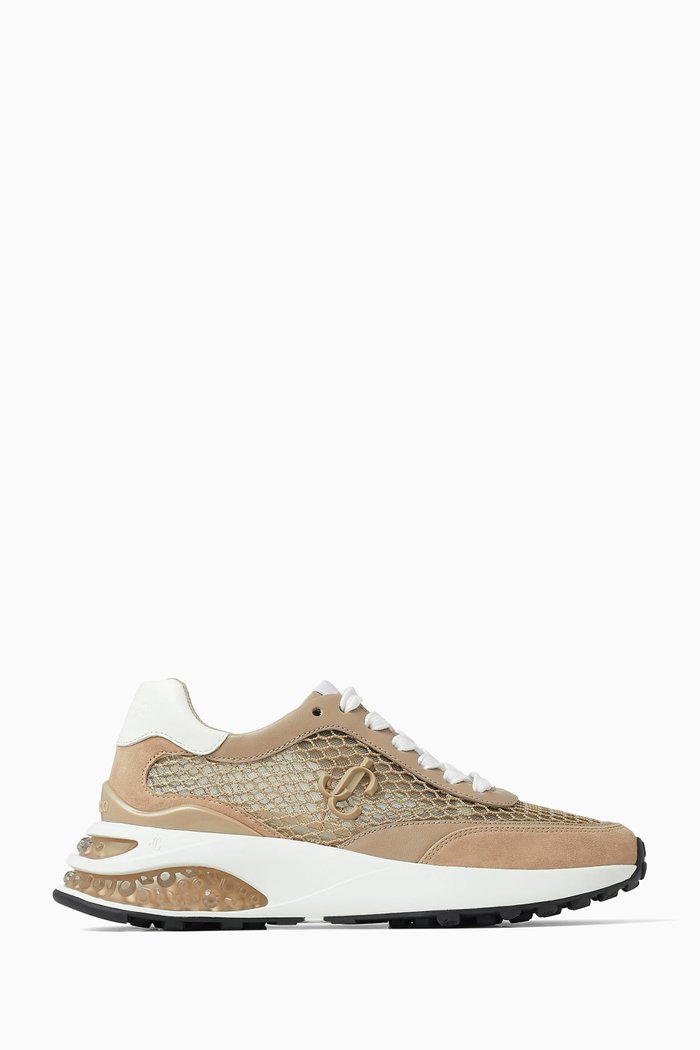 

Memphis Sneakers in Leather & Fishnet Mesh, Brown