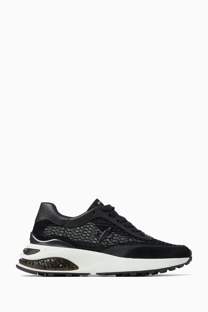 

Memphis Sneakers in Leather & Fishnet Mesh, Black