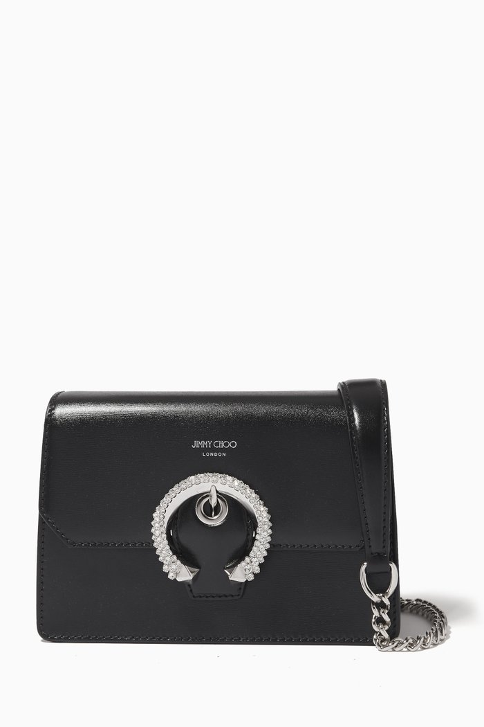 

Madeline Crystal-buckled Crossbody Bag in Leather, Black
