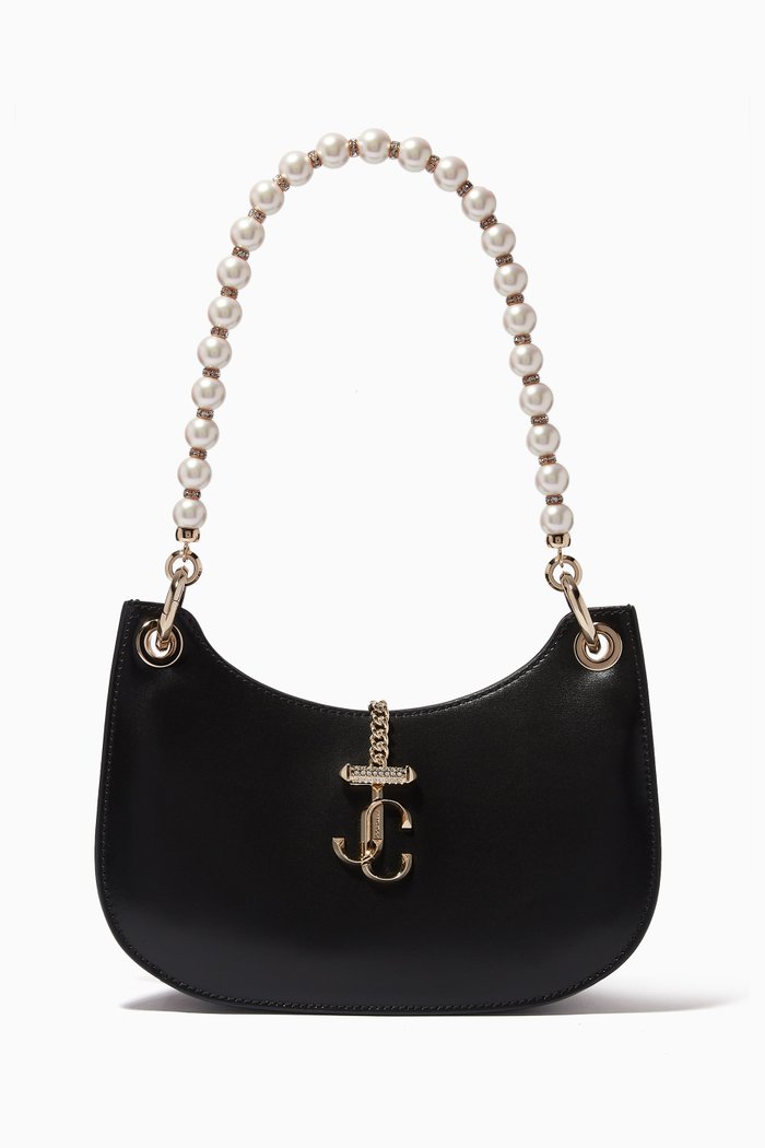 

Varenne Hobo/S Pearl-embellished Handbag in Box Leather, Black