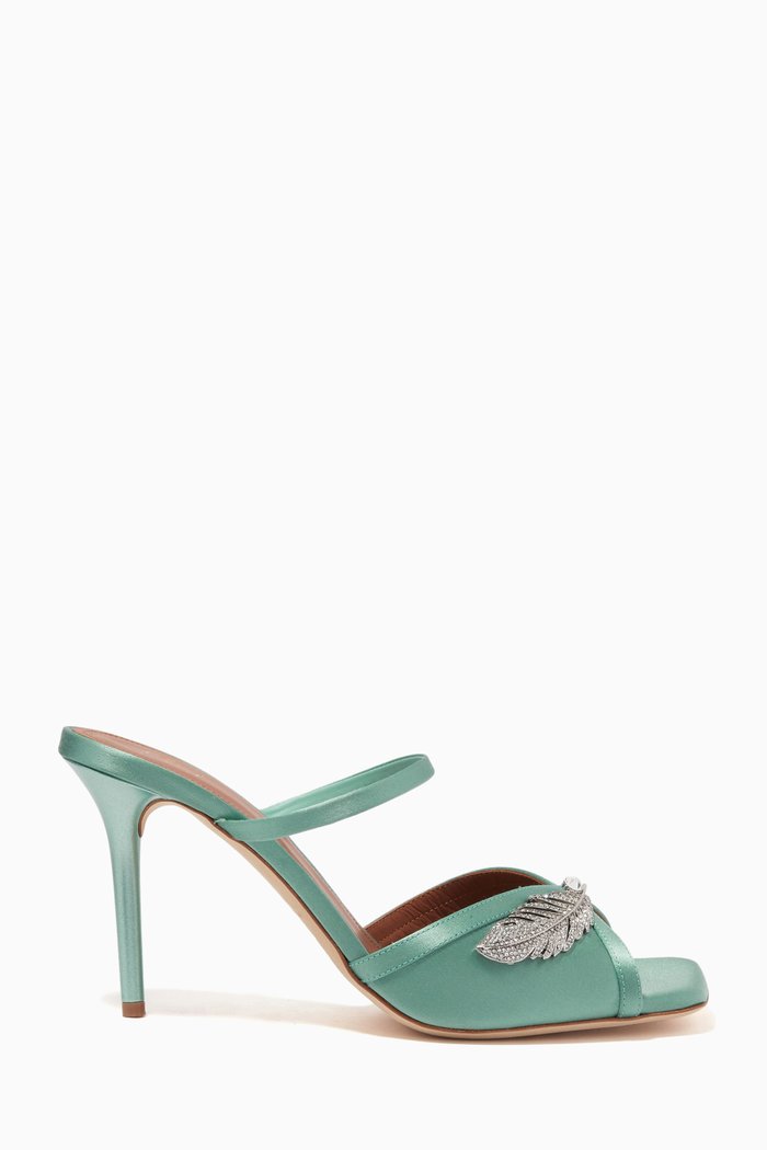 

Fion 85 Crystal Feather Brooch Sandals in Satin, Green