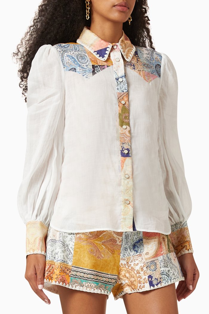 

Anneke Patch Shirt in Spliced Ramie, Multicolour