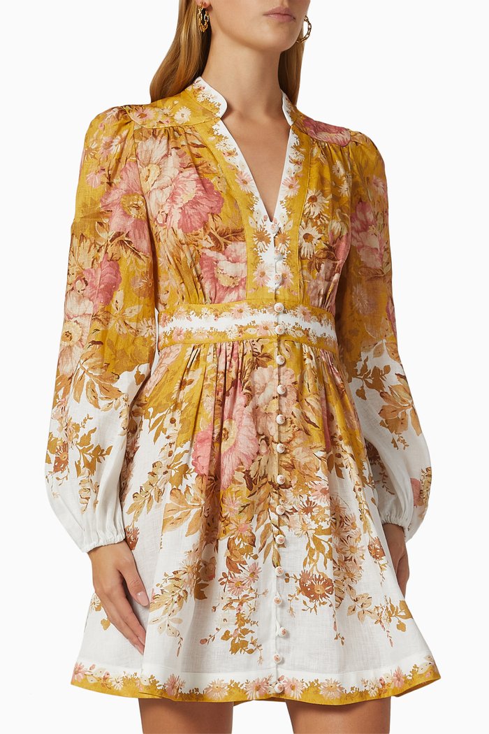 

Pattie Plunge Mini Dress in Linen, Yellow