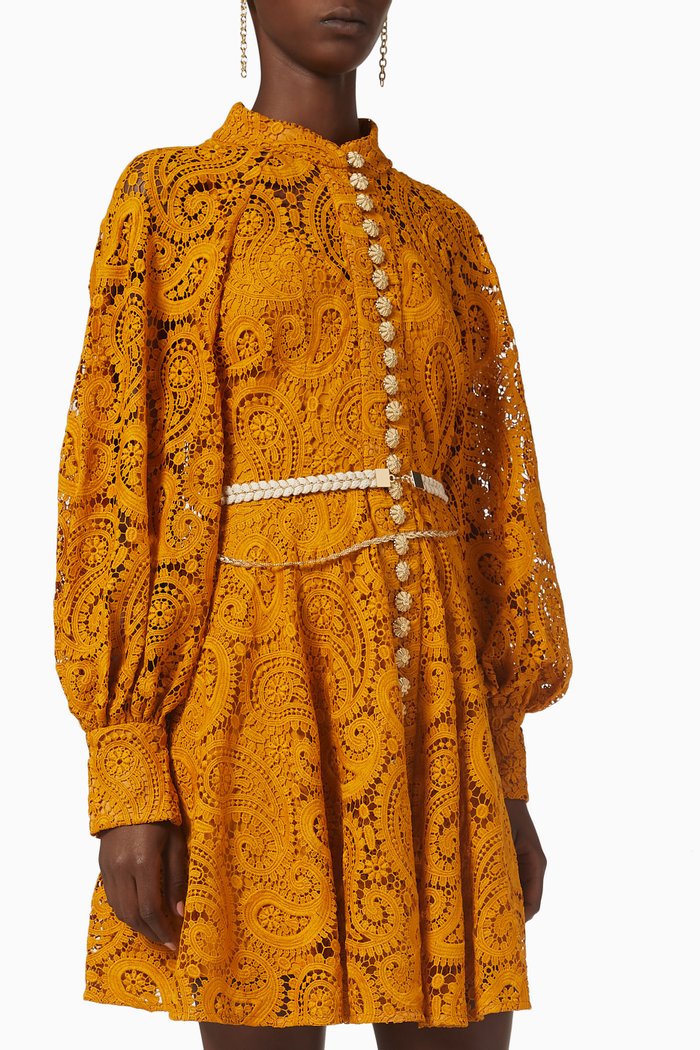 

Anneke Mini Dress in Paisley Lace, Yellow