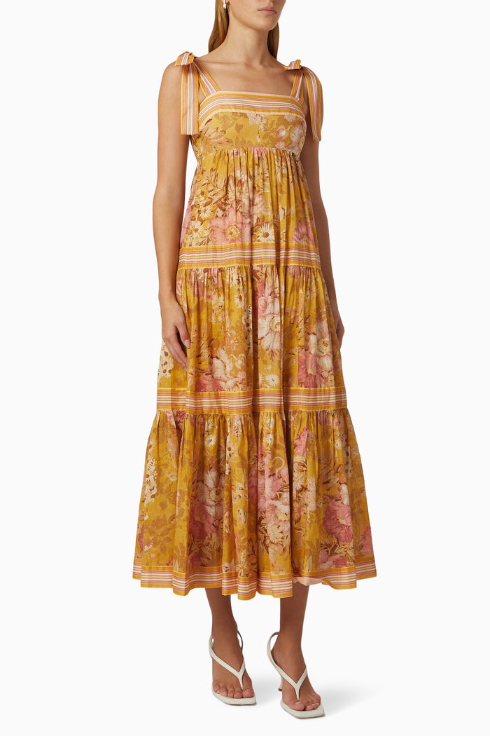 

Pattie Tie Shoulder Dress in Cotton, Yellow