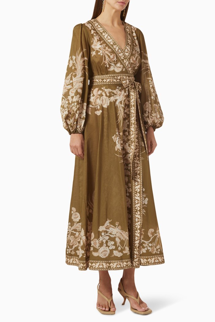 

Anneke Printed Wrap Midi Dress in Cotton, Green