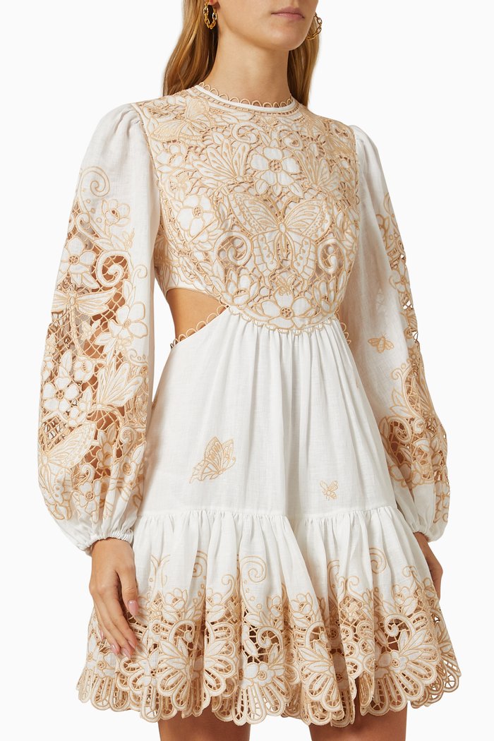 Jeannie Mini Dress in Linen, White