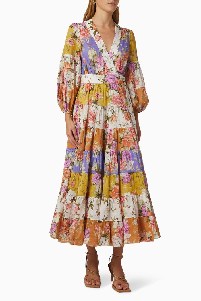 

Pattie Wrap Midi Dress in Cotton, Multicolour