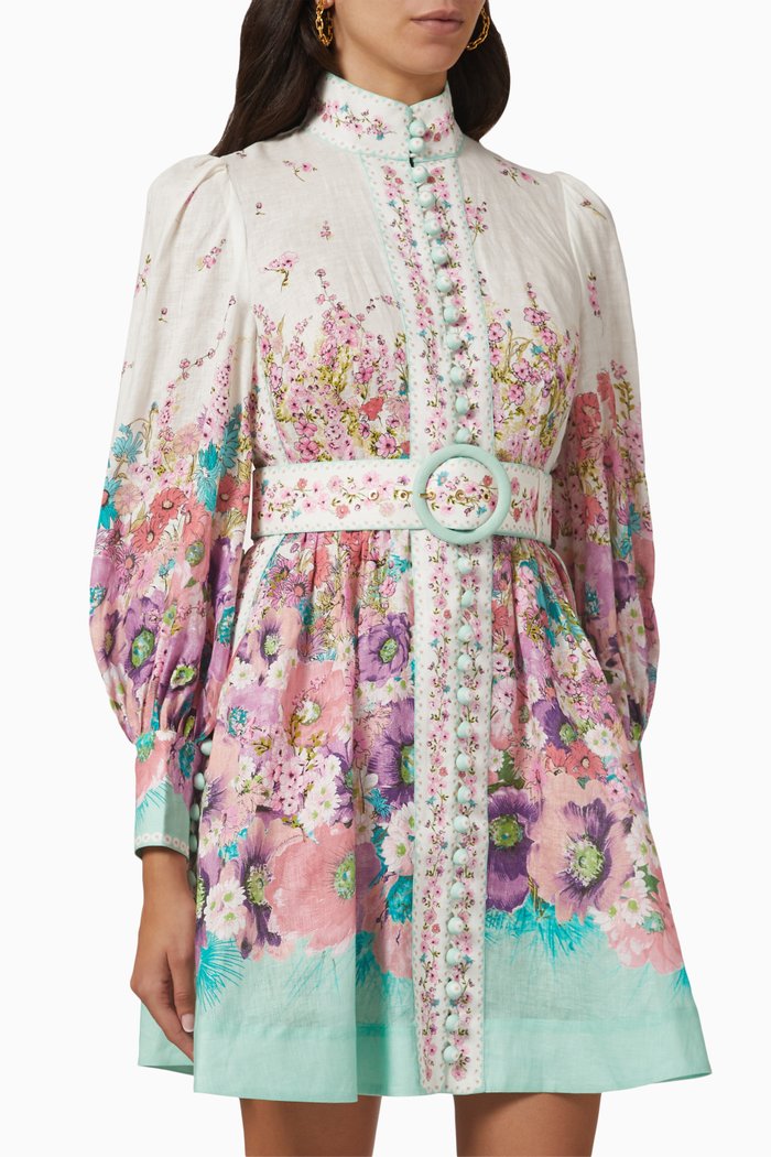 

Jude Buttoned Mini Dress in Linen, Multicolour