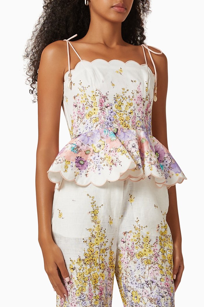 

Jude Scallop Top in Linen, Multicolour