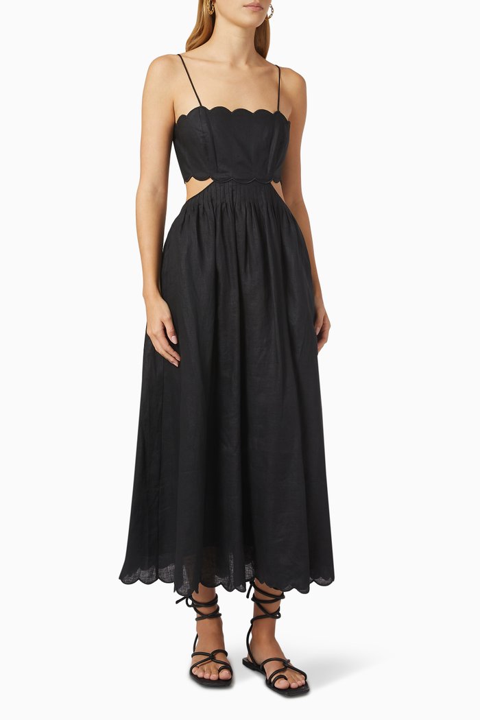 

Jude Scallop Midi Dress in Linen, Black