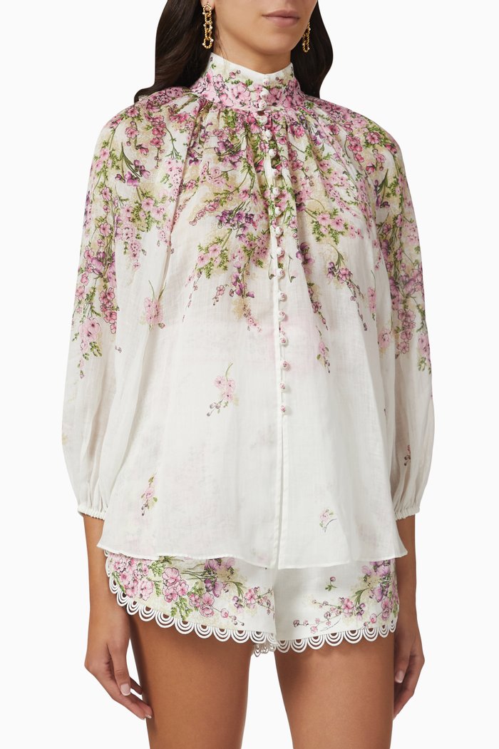 

Jude Buttoned Billow Blouse in Ramie, Multicolour